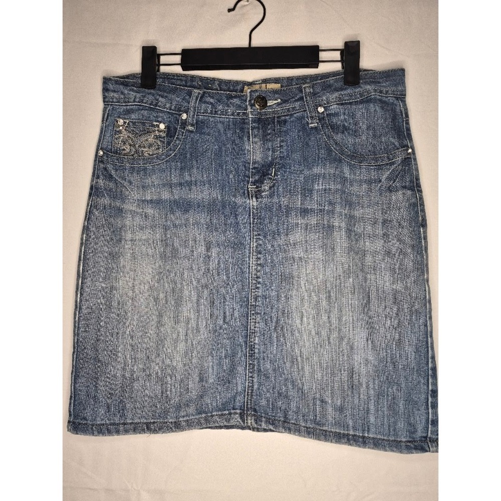 Earl Jean Denim Skirt Women's Size 8 Embellished Pockets Casual Blue